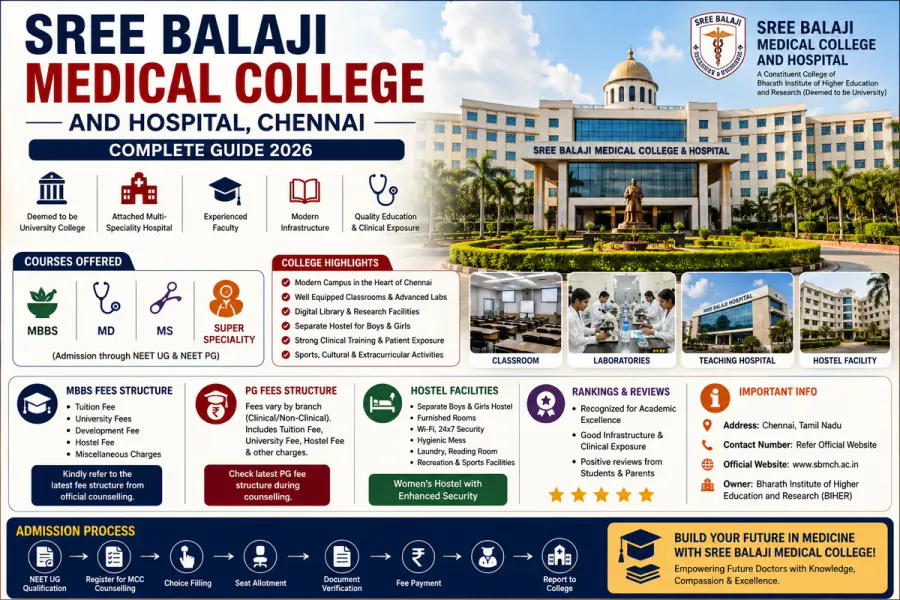 Sree Balaji Medical College Chennai 2026: MBBS Fees, Admission, Hostel, Rankings & Campus Guide