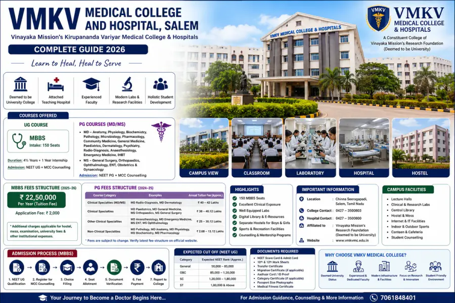VMKV Medical College and Hospital Salem 2026: MBBS Fees, Cut Off, PG Fees & Admission