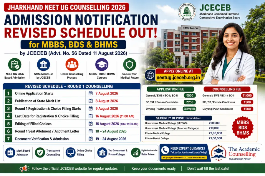 Jharkhand NEET UG Counselling 2026: Dates, Fees, Choice Filling & MBBS Admission
