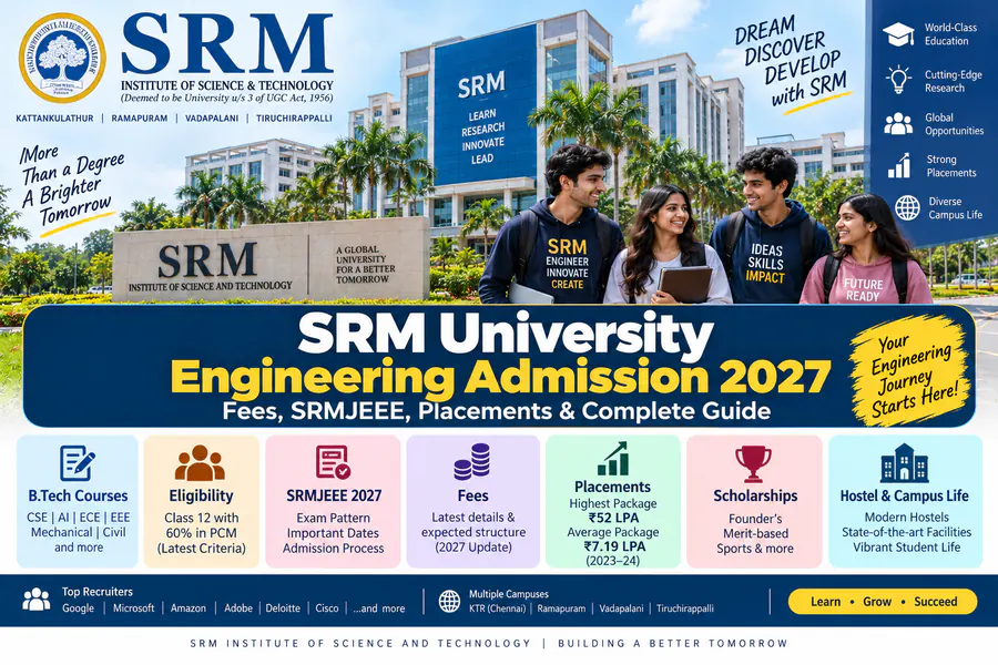 SRM University Engineering Admission 2027: Fees, SRMJEEE, Placements & B.Tech Guide
