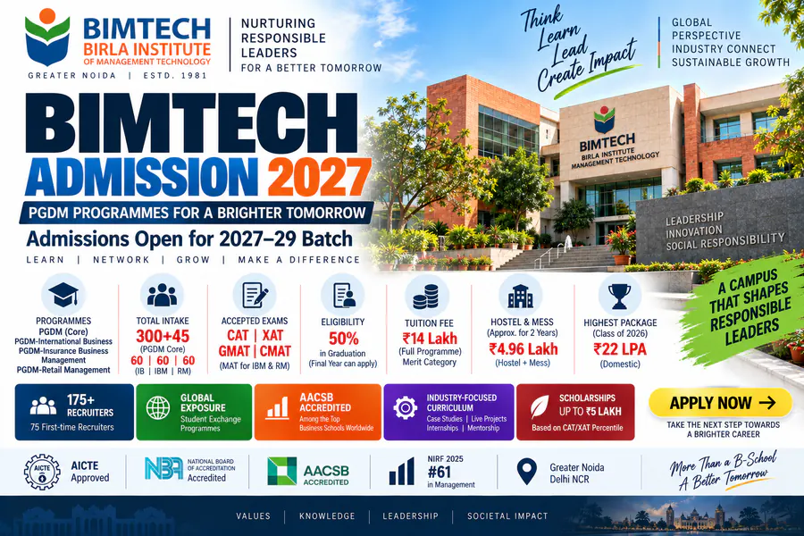 BIMTECH Admission 2027: Fees, Cutoff, Eligibility, Courses & Placements